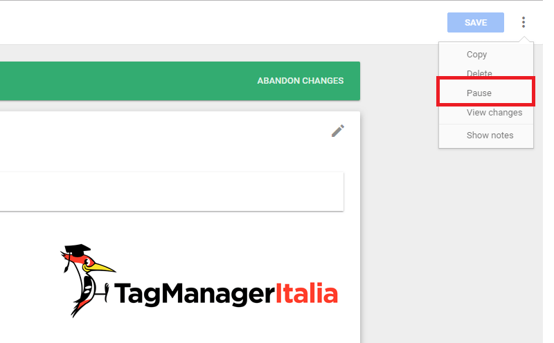 mettere in pausa tag google tag manager nel dettaglio del tag mettere in pausa tag google tag manager nel dettaglio del tag
