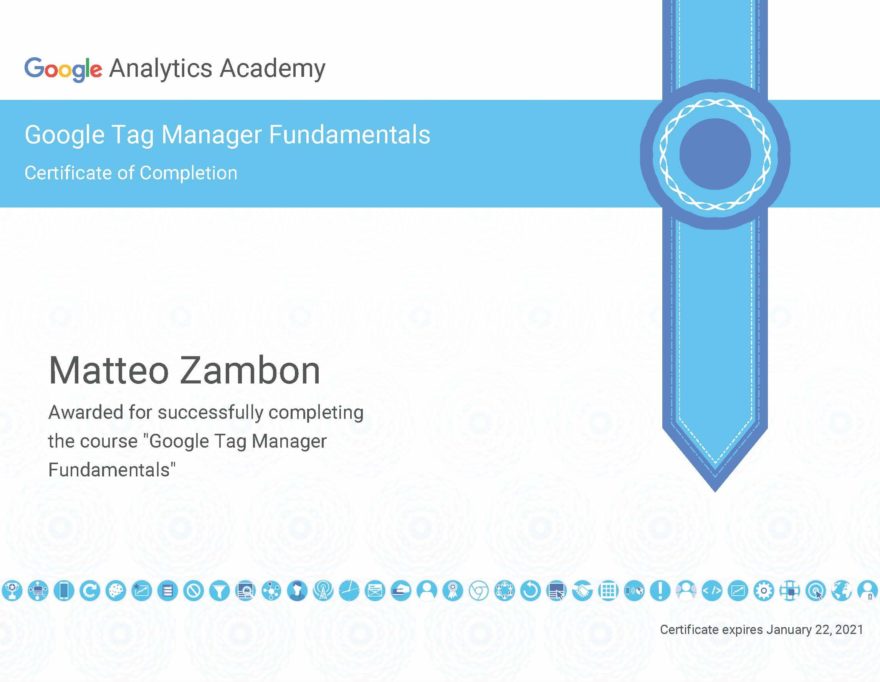 Google Tag Manager Fundamentals Certificato 2019