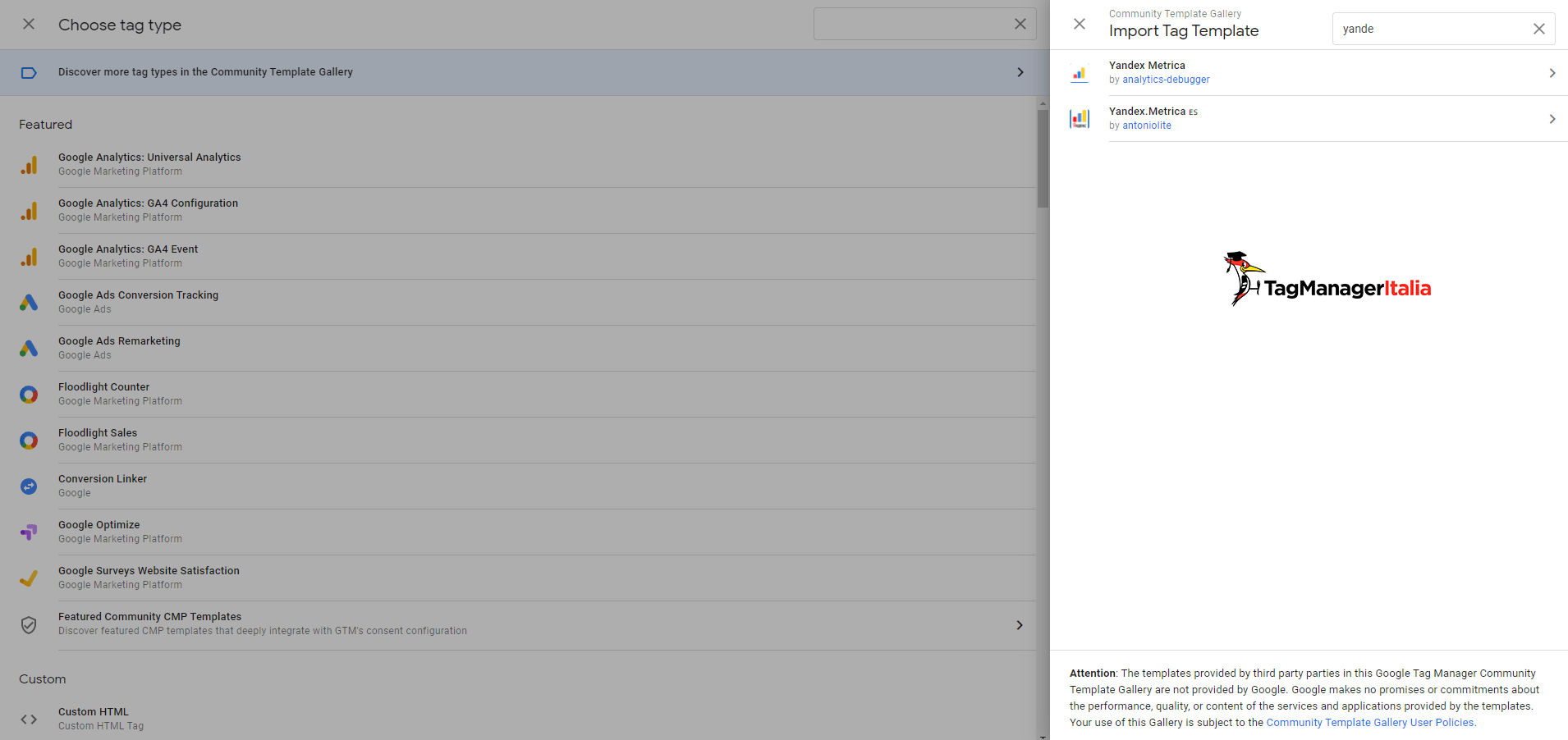 modello yandex in google tag manager modello yandex in google tag manager