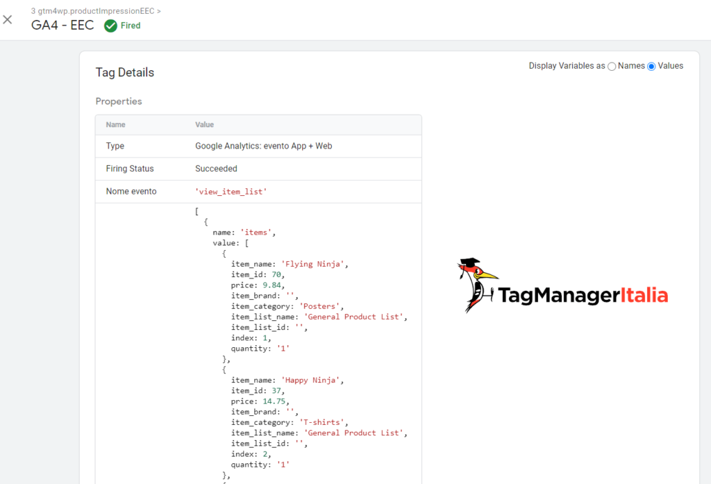 debug GTM - GA4 Tag Ecommerce promo - detail debug GTM - GA4 Tag Ecommerce promo - detail