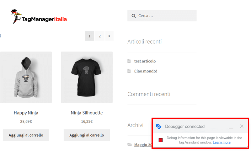 Debug Google Tag Manager modalita Anteprima con Debugger Connected Debug Google Tag Manager modalita Anteprima con Debugger Connected