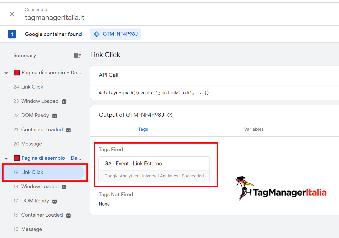 GA event link Esterno TAGS fired GA event link Esterno TAGS fired