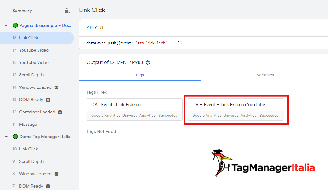 anteprima click link youtube google tag manager debug fired anteprima click link youtube google tag manager debug fired