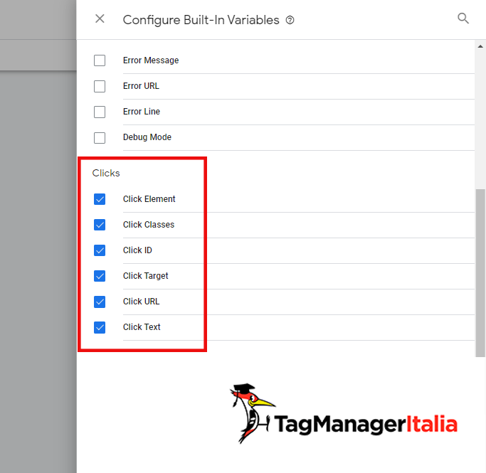 configurazione variabili click google tag manager configurazione variabili click google tag manager