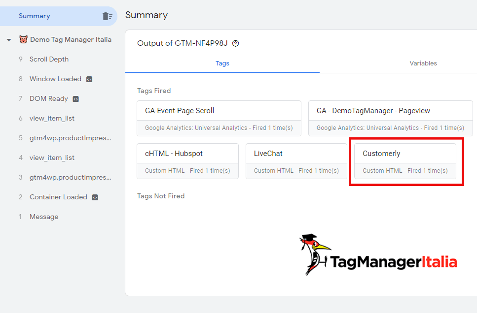 step 3 verifica debug customerly con google tag manager step 3 verifica debug customerly con google tag manager