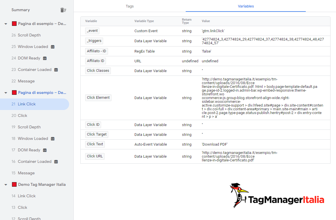 verifica con il debug di GTM: tracciare download pdf google tag manager verifica con il debug di GTM: tracciare download pdf google tag manager