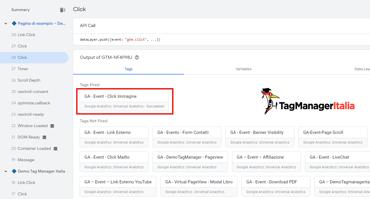 anteprima google tag manager tracciare click immagine il tag si attiva anteprima google tag manager tracciare click immagine il tag si attiva