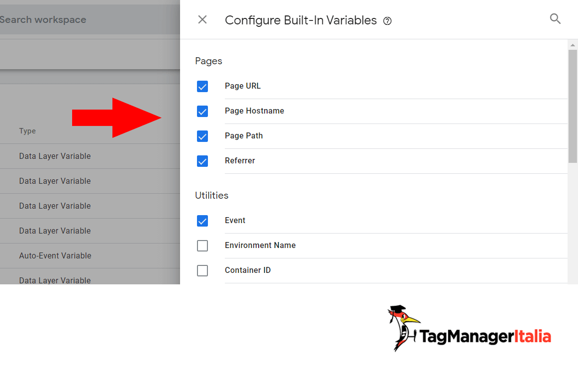 selezionare le variabili integrate google tag manager selezionare le variabili integrate google tag manager