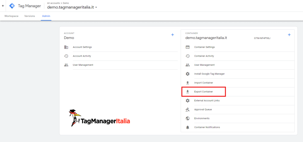 esporta dati contenitore google tag manager esporta dati contenitore google tag manager