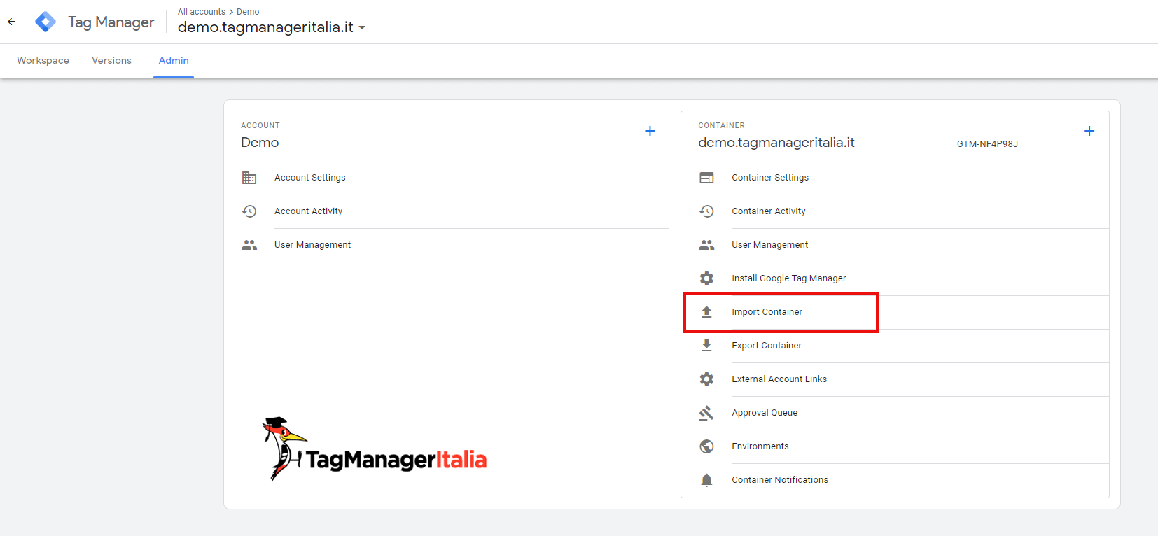 importare contenitore google tag manager importare contenitore google tag manager