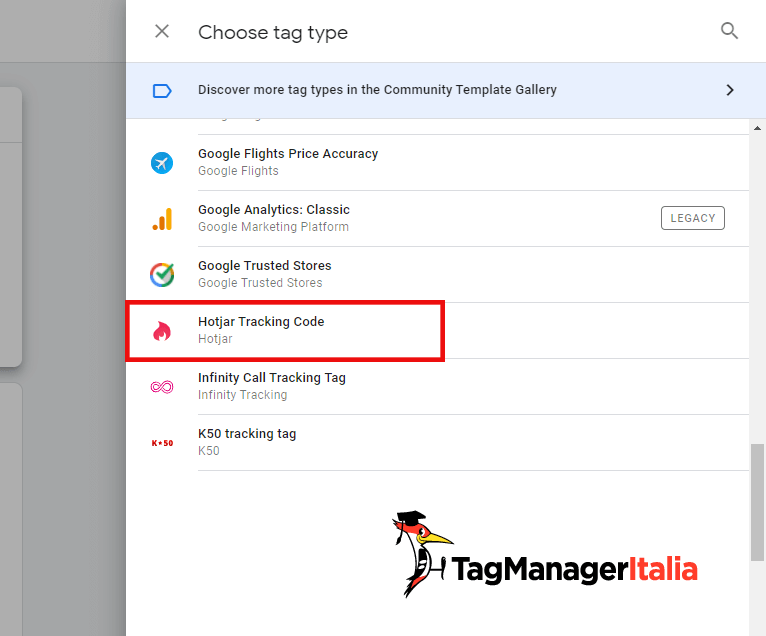 scegliere tag tipo Hotjar Tracking Code scegliere tag tipo Hotjar Tracking Code