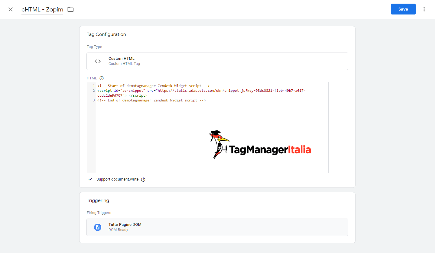 tag HTML custom per installare zopim in google tag manager tag HTML custom per installare zopim in google tag manager