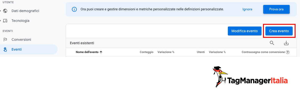 Creazione evento Google analytics 4 Creazione evento Google analytics 4