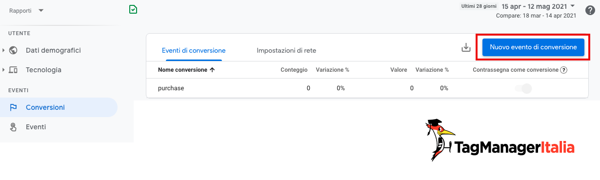 Creazione nuovo evento conversione in google analytics 4 Creazione nuovo evento conversione in google analytics 4