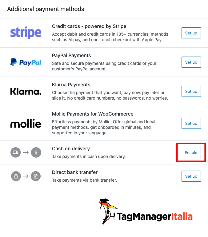 abilitare metodi di pagamento sito demo woocommerce abilitare metodi di pagamento sito demo woocommerce