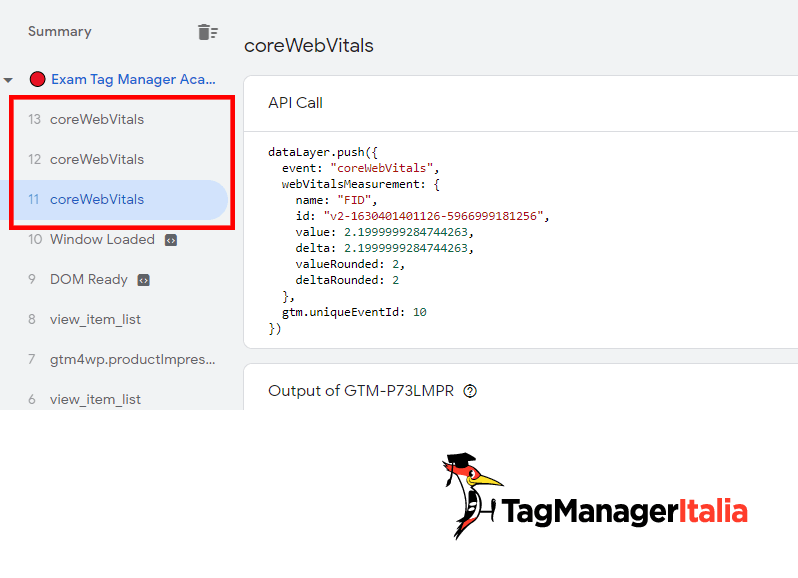 Anteprima eventi coreWebVitals in Google Tag Manager Anteprima eventi coreWebVitals in Google Tag Manager