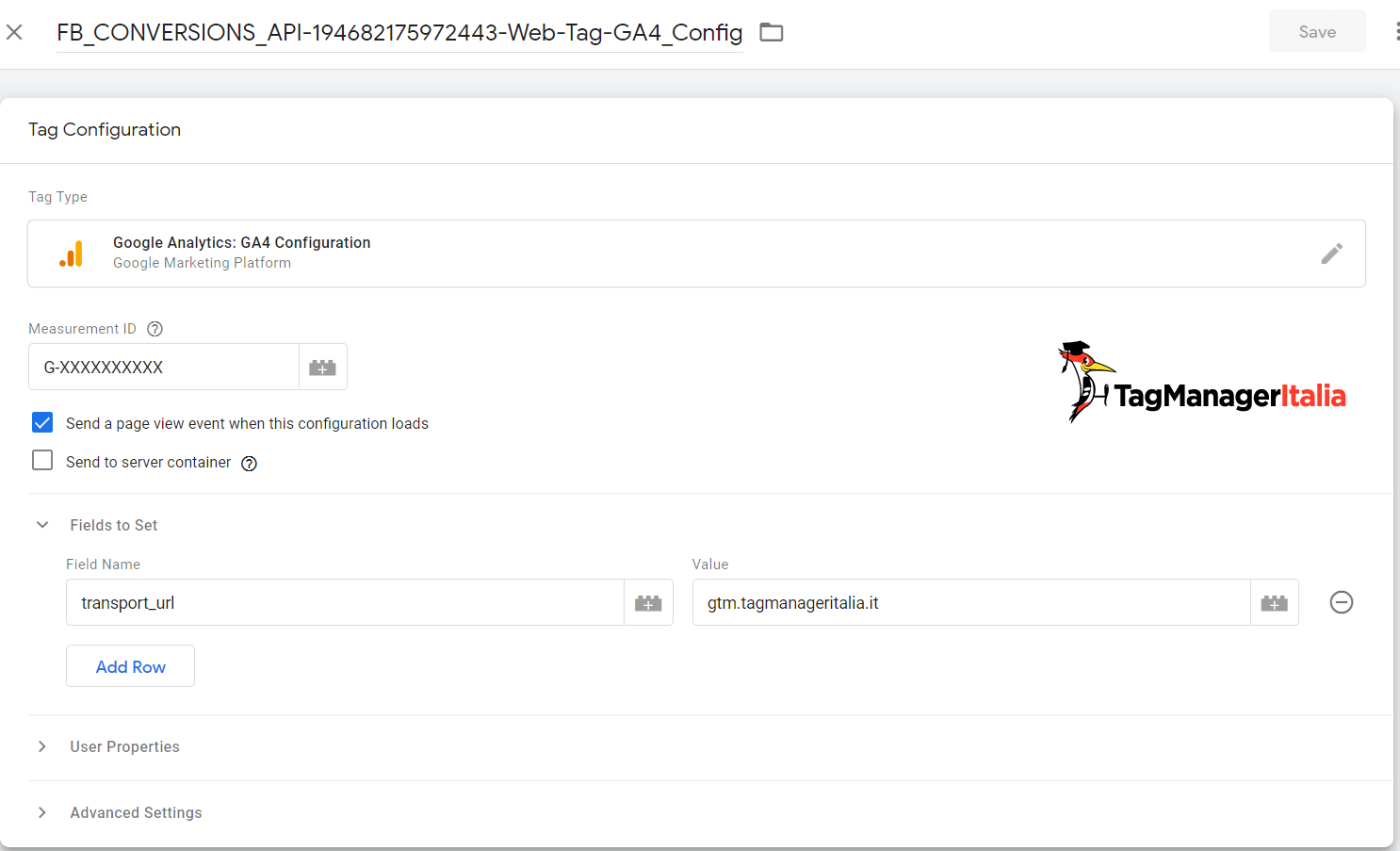 Tag configurazione di GA4 creato dall'integrazione di facebook conversion API Tag configurazione di GA4 creato dall'integrazione di facebook conversion API