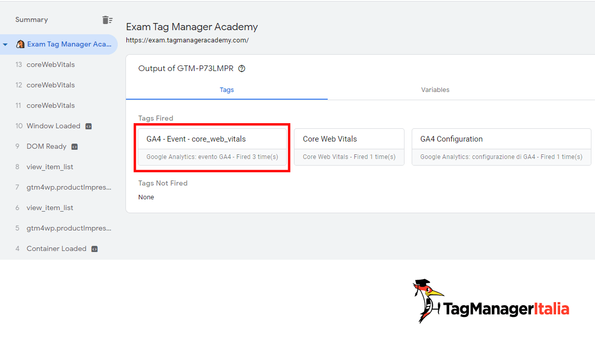 Tag evento GA4 core web vitals fired Tag evento GA4 core web vitals fired