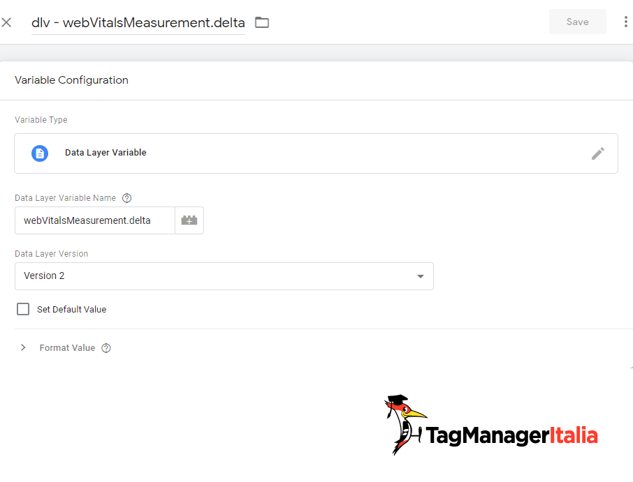 Variabile di livello dati che riporta il delta delle metriche Core Web Vitals Variabile di livello dati che riporta il delta delle metriche Core Web Vitals