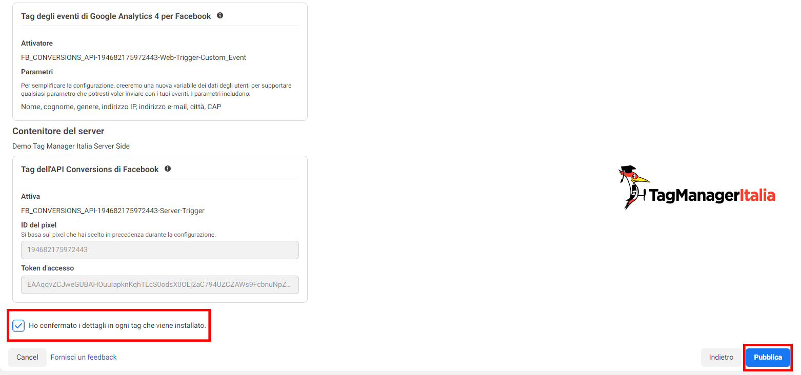 conferma le informazioni inserite per configurare conversion API facebook conferma le informazioni inserite per configurare conversion API facebook