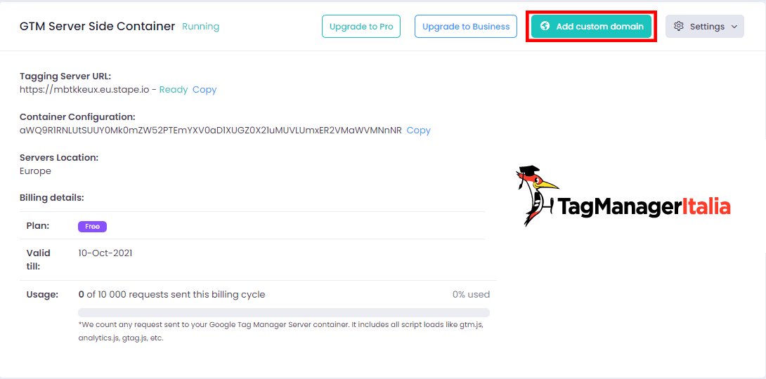 Aggiungi un sottodominio personalizzato per GTM server side stape.io Aggiungi un sottodominio personalizzato per GTM server side stape.io