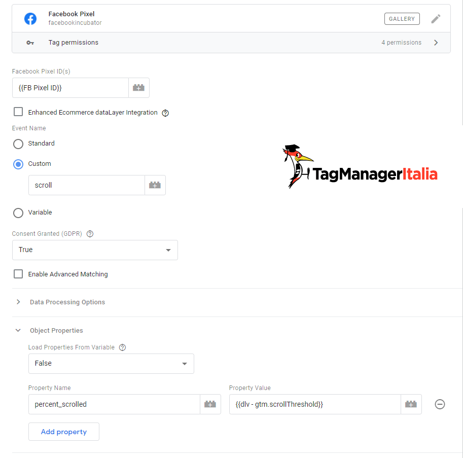 Tag evento Facebook scroll con parametro percentuale scroll GTM Tag evento Facebook scroll con parametro percentuale scroll GTM