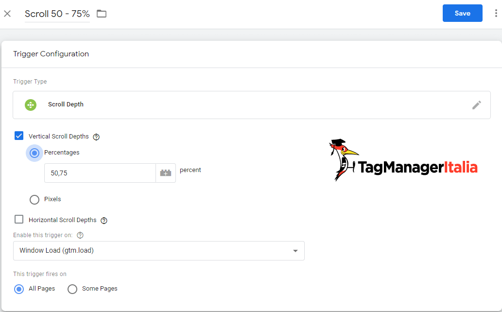 Trigger scroll verticale 50 - 75 % Google Tag Manager Trigger scroll verticale 50 - 75 % Google Tag Manager