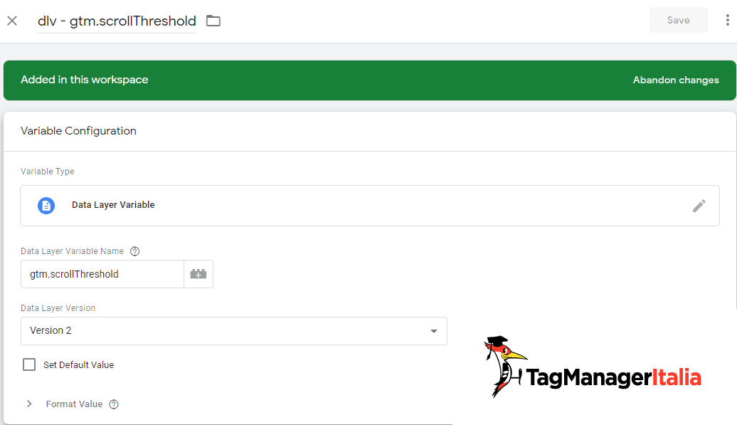 Variabile di livello dati percentuale scroll Google Tag Manager Variabile di livello dati percentuale scroll Google Tag Manager