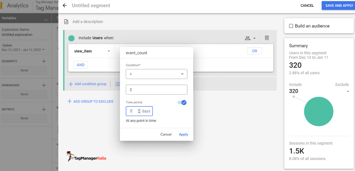 configurare condizione Time Period segmento pubblico personalizzato google analytics 4 configurare condizione Time Period segmento pubblico personalizzato google analytics 4
