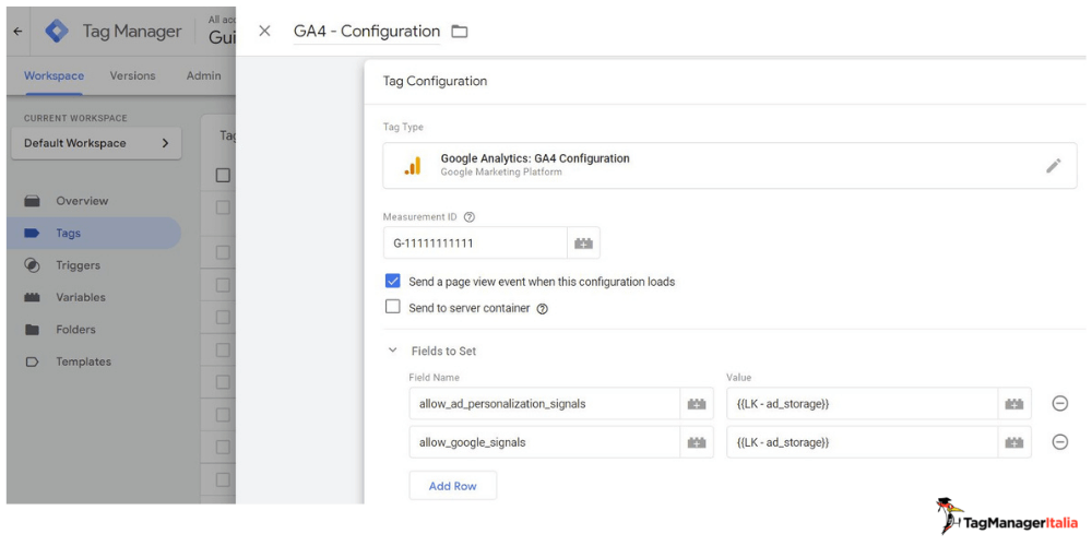 Campi tag configurazione GA4 gestione attivazione Google Signals consensi cookie Campi tag configurazione GA4 gestione attivazione Google Signals consensi cookie