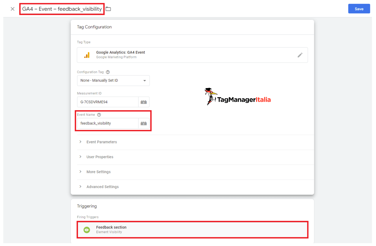 Tag tracciamento Google Tag Manager evento di tracciamento visualizzazione sezione Feedback e testimonianze landing page o e-commerce Tag tracciamento Google Tag Manager evento di tracciamento visualizzazione sezione Feedback e testimonianze landing page o e-commerce