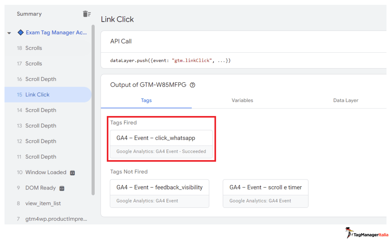 Debug verifica funzionamento evento tracciamento click contatto WhatsApp Debug verifica funzionamento evento tracciamento click contatto WhatsApp