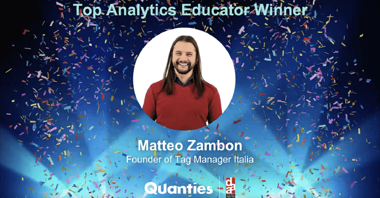 La card realizzata dalla Digital Analytics Association in occasione della premiazione di Matteo Zambon per la categoria La card realizzata dalla Digital Analytics Association in occasione della premiazione di Matteo Zambon per la categoria