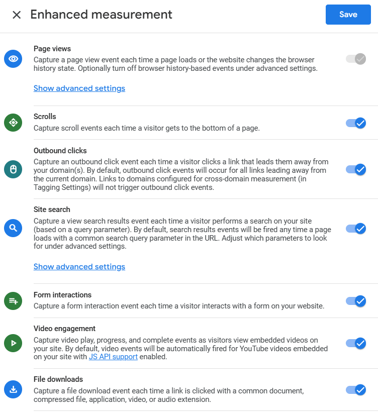 Panoramica elenco eventi Enhanced Measurement - news parametri eventi enhanced measurement Tag Manager Italia Panoramica elenco eventi Enhanced Measurement - news parametri eventi enhanced measurement Tag Manager Italia