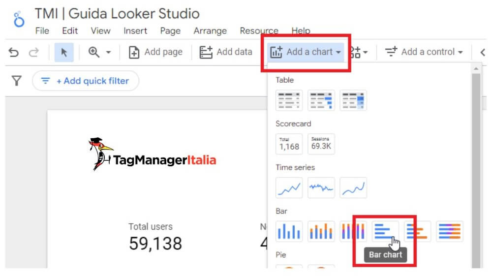 Creazione grafico a barre dettaglio analisi primi acquisti acquisti di ritorno e ricavi per canali di marketing report Looker Studio Creazione grafico a barre dettaglio analisi primi acquisti acquisti di ritorno e ricavi per canali di marketing report Looker Studio