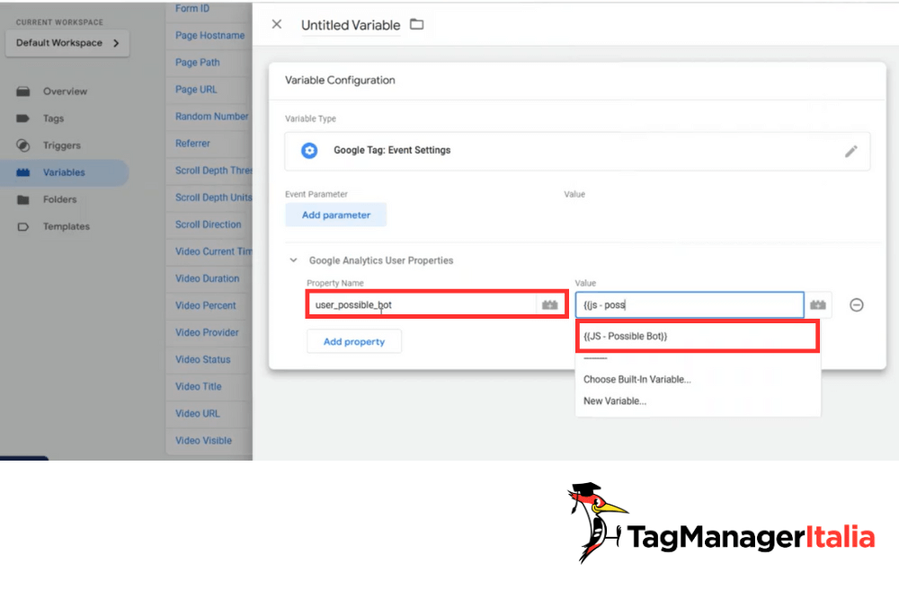 Creazione variabile eventi GA4 in Google Tag Manager tracciamento traffico bot Creazione variabile eventi GA4 in Google Tag Manager tracciamento traffico bot
