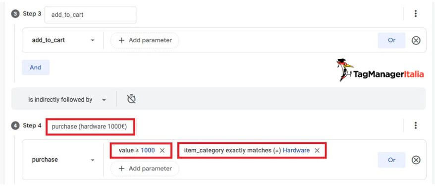 Aggiunta parametro valore transazione step purchase report funnel conversione GA4 Aggiunta parametro valore transazione step purchase report funnel conversione GA4