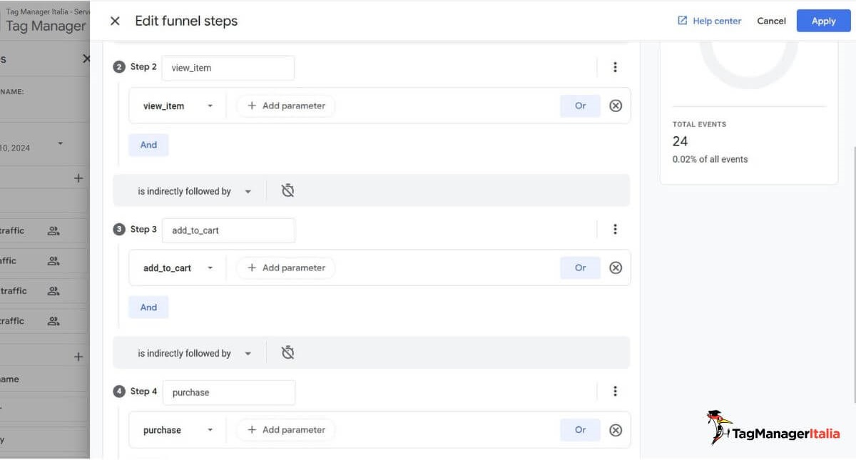 Creazione step completi funnel conversione report GA4 Creazione step completi funnel conversione report GA4