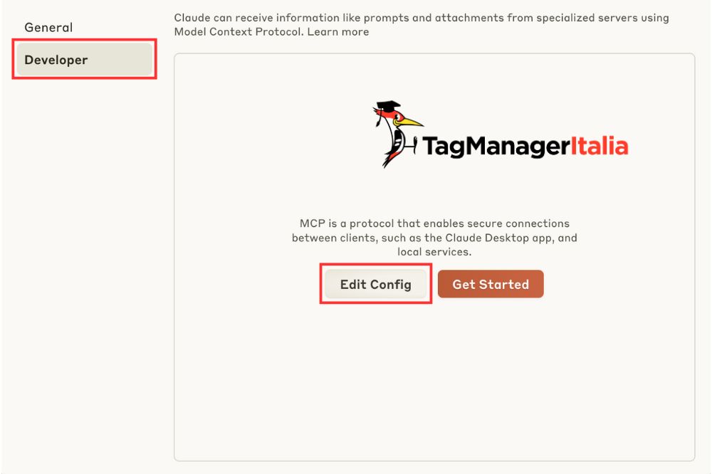 Modifica configurazione Claude Edit Config creazione MCP Server Stape - TagManager Italia Modifica configurazione Claude Edit Config creazione MCP Server Stape - TagManager Italia