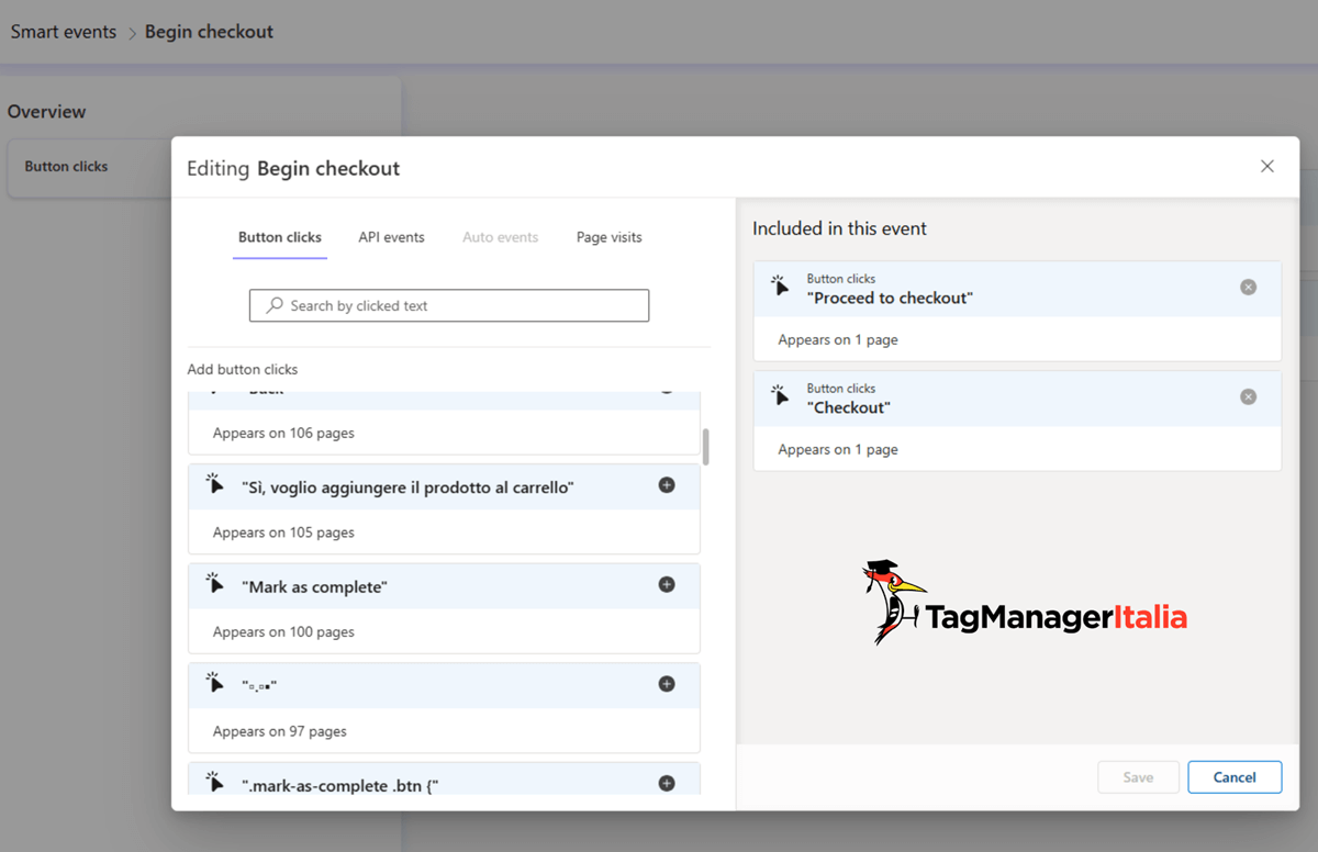 Dettaglio smart event begin checkout Microsoft Clarity - Tag Manager Italia Dettaglio smart event begin checkout Microsoft Clarity - Tag Manager Italia