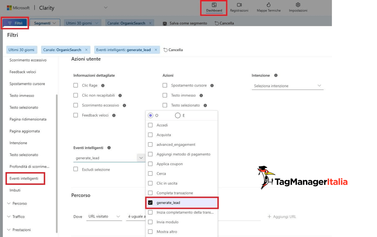 Filtro report smart events Microsoft Clarity - Tag Manager Italia Filtro report smart events Microsoft Clarity - Tag Manager Italia